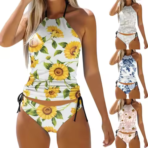 Swimwear Plus Size Women Women'S Swimwear Tankini 2 Piece Normal Swimsuit Backless 2 Piece Printing 
