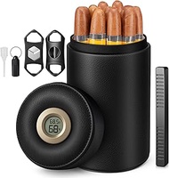 Scotte Cigar Humidor Jar, Leather Cedar Wood Humidor Cigar Box with Digital Hygrometer Humidifier, I