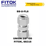 UNION 3/8” OD, FITOK, SS316 (SS-U-FL6)