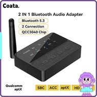 COATA Bluetooth 5.3 Transmitter Receiver, TV to 2 Wireless Headphones Dual Link Wireless Audio Adapt