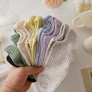 Women Colorful Speckled Yarn Boat Socks Summer Thin Cotton Invisible Low Cut Socks Non-slip Breathab