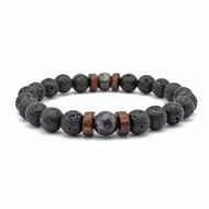 Black Flashing Stone Bracelet Wooden Bead Jewelry Lava Volcanic Stone Bracelet 52H9