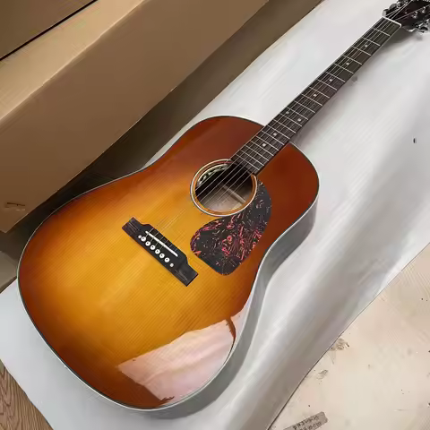 New 41# J45 Acoustic Electric Guitar Solid Spruce Top Bone Nut/Saddle In Cherry Sunburst 241209