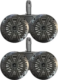 2 Pair (Qty 4) of Kicker 6.5" 2-Way 195 Watts Max Power Coaxial Marine Audio Speakers with Charcoal Salt Water Grilles, 6.5" Marine Tower Dual Speaker Enclosures (Pair) - Black