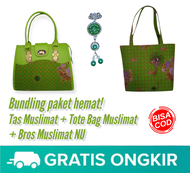 Paket Hemat Tas Batik Muslimat NU Hijau / Tas Muslimat Model Totebag / Bros Juntai Muslimat NU / Tas