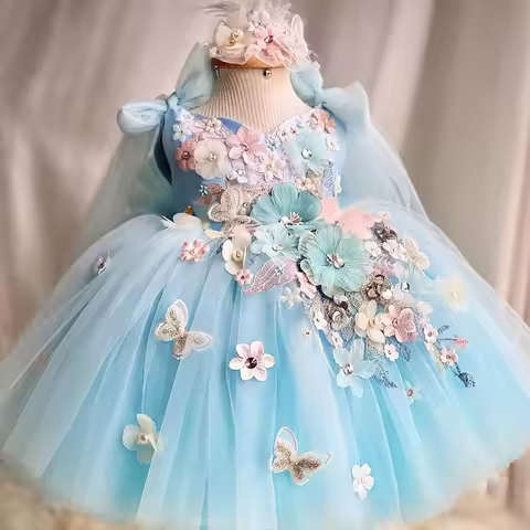 0-6-year-old luxurious and elegant butterfly girl princess dress formal anniversary celebration fluf