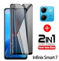 2IN1 Infinix Smart 7 Smart 6HD กระจกฟิล์มกระจก iPhone X พร้อม Privacy + สติกเกอร์เลนส์ Infinix Smart 6 Plus Smart 5