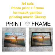A4 saiz Photo print + Frame termasuk gambar printing murah Glossy (Minimum 5pcs)