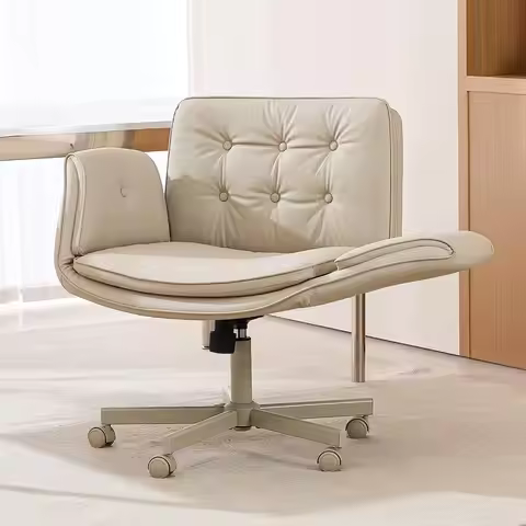 Criss Cross Chair with Armrests & Wheels, PU Leather Vanity Chair, Comfortable Adjustable Swivel Com