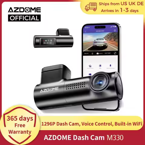 AZDOME M330 Car DVR 1296P Dash Cam Smart Voice Control WiFi Free APP G-sensor Emergency Record Parki
