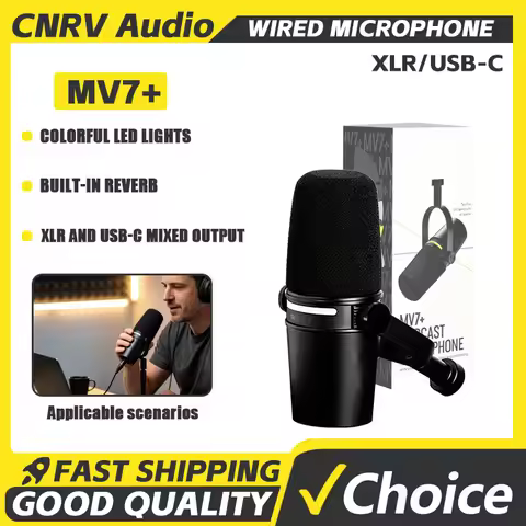 CNRV MV7+ Dynamic Podcast Microphone with Voice Isolation, Studio-Grade Streaming LED Panel, Perfect