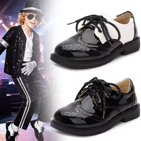 Stage Performance Jackson Dance Shoes Pop Superstar 80s Vintage Boys Patent Leather Brogue Dress Sho
