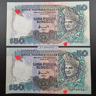 Collectibles for 1Set2pcsRunning CA9134753-54 LastPrefix B.A.Banknote UNC 100%New Malaysia Siri 7 RM