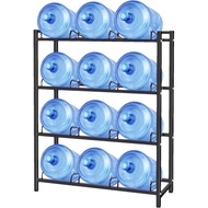 12-Tray Water Jug Rack, Storage 5 Gallon Water Cooler Bottle Holder Stand, 4-Tier Heavy Duty Carbon 