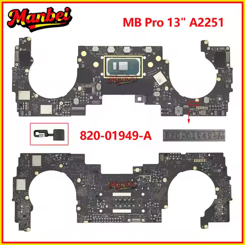 2020 Laptop A2251 Motherboard For Macbook Pro 13'' A2251 Logic board With Touch ID i5 i7 512GB 1TB 8