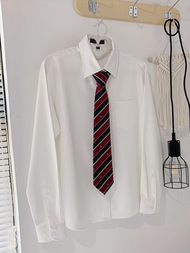 เสื้อเชิ้ตแขนยาวสีขาวพื้นฐานสำหรับผู้หญิง Heart Quake JK School Uniform เสื้อเชิ้ตแขนสั้นทรงหลวมสไตล