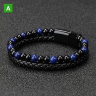 青金石 串珠手鍊 男款 牛皮繩手鐲 手串 飾品