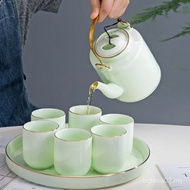 Jingdezhen Ceramic Kung Fu Tea Set Household Large-Capacity Celadon Handle Pot Teacup Tea Tray Teapo