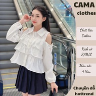 Women's long-sleeved shirt HCOM27213, 3-layer off-the-shoulder long-sleeved shirt in gentle lady's s