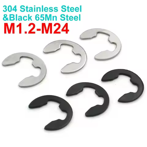 10/50/100pcs M1.2 1.5 2 2.5 3 4 5 6 8 10 11 12 to M24 Black 65Mn Steel 304 Stainless Steel E Clip Ci
