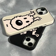 Cartoon Cute Line Big White Dog Pattern Phone Casing Compatible for IPhone 15 13 14 12 11 X XR Xs Max 14pro Se2020 7/8 Plus Silicone Shockproof Square Border Frame Case