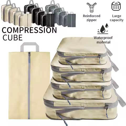 5-Piece Travel Compression Packing Cube Waterproof Travel Storage Bag Luggage Suitcase Organizer Car