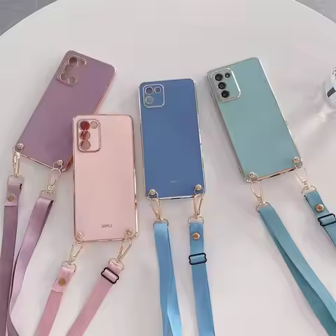 Crossbody Lanyard Cord Case For Samsung Galaxy A03s A31 A21s A03 Core A14 M31 M51 Strap Plating Sili