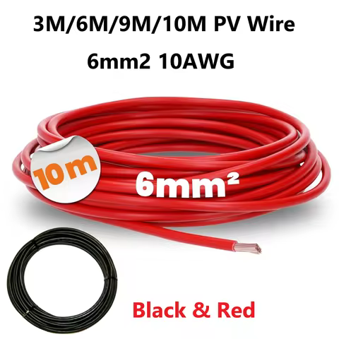 PowMr 10AWG PV Cable 6mm2 photovoltaic Wire 3M 6M 9M 10M Expansion Cable 1 Pair of Black and Red Sol