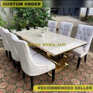 Dining Table Set Real Marble 200x90 Cm 6. Chairs
