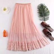 ROK TUTU WANITA RENDA PANJANG ROK POLKADOT RENDA BAHAN RENDA TILE IMPORT DOTY