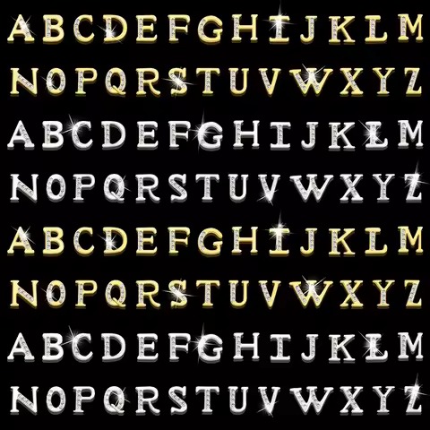 104 pieces English letter nails, Gold and silver 3D capital Letter English letter nails Charm DIY Na