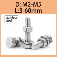 304 stainless steel external hexagonal bolt combination screw and nut set, large full screw and screw M2/M2.5/M3/M4/M5