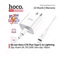 Bộ sạc nhanh Hoco C76 Plus Type-C to Lightning hỗ trợ sạc nhanh 3A PD 20W tương thích với iPhone/iPa