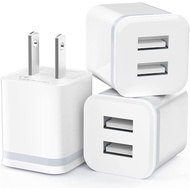 USB Wall Charger, LUOATIP 3-Pack 2.1A 5V Dual Port Cube Power Adapter Plug Block Charging Box Brick 