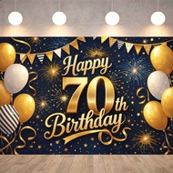 Dark Blue Gold Firework 70th Birthday Backdrop Polyester Waterproof Photography Banner Adult Men Wom