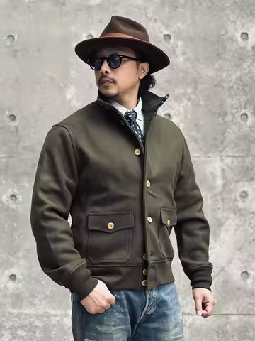 A1 woolen stand-up collar men's slim-fit flight suit jacket retro tooling Ami Kaji American export d