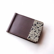 Borneon Songket x Leather Money Clip Wallet in Black, brown