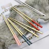 304不銹鋼筷子創意家用便攜快帶方形金色鈦金短筷子兒童學生筷子