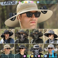 LAY Fisherman Hat, Anti UV Wide Brim Solar Fan Hat, Creative with 2 Solar Fan Breathable Sun Visor Cap Men