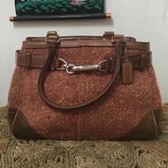Coach salmon tweed wool and leather bag preloved
