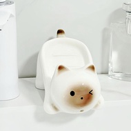 [trdfdv] Cute Cat Soap Dish Soap Holder Multifunctional Bathroom Accessories Kitten Soap