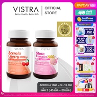 [ Beauty WhiteSet  2 ขวด ] Vistra Acerola Cherry 1000mg PLUS Citrus Bioflavavonoids ( 45 เม็ด ) + VI