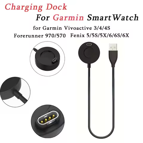 USB Charging Station for Garmin Vivoactive 3, 4, 4S, Fenix 5, 5S, 5X, 6, 6S, 6X, And Venu 2, 2S, Sq
