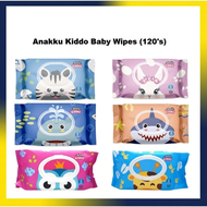 Original Anakku Kiddo Character Wipes Pure Water Series (120's) Zebra / Rabbit / Whale / Shark / Owl