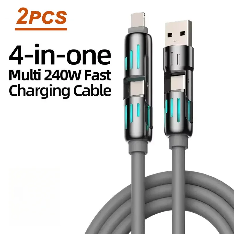 MFISH 4-in-1 Multi-Function USB Charging Cable Max 240W Fast Charging Type C Lightning Compatible wi