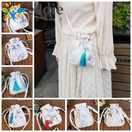 26EDIE1 Hanfu Handbag Phone Bag, Chinese Style Drawstring Tassel Chinese Style Hanfu Phone Bag, Canvas Hanfu Cosmetic Makeup Bag Embroidered Flower Drawstring Bag