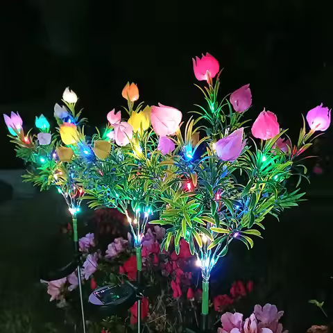 1pc Solar Garden Light 42LED Artificial Gardenia Flower Gardenia Outdoor Waterproof Landscape Pathwa