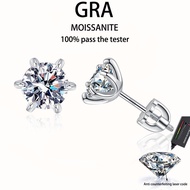 【 GRA Certificate Attached 】 1ct Moissanite Earrings, s925 Pure Silver Plated Platinum Arc Six Claw 