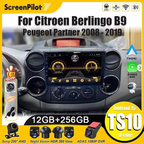 Android 15 for Car Radio Citroen Berlingo B9 Peugeot Partner 2008-2019 Multimedia Video Player 2 din
