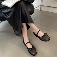 Ballet Mesh Doll Shoes For Women Cream White Flats with Core Pattern Ballet Flats Women Flats